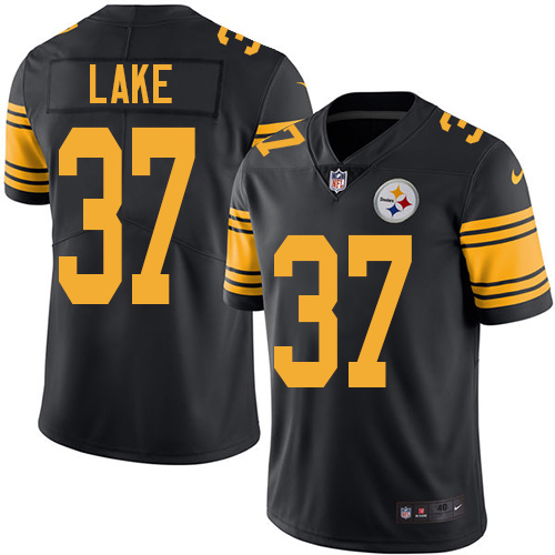 Men's Elite Carnell Lake Nike Jersey Black - #37 Rush NFL Pittsburgh Steelers